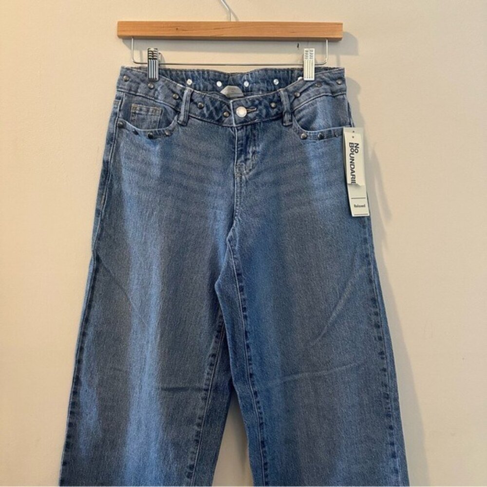 No Boundaries Y2K Mid Rise Baggy Wide Leg Jeans Studded Size 00 NWT - Picture 5 of 15